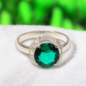 Rare Emerald Gemstone 925 Sterling Silver Ring May Birthstone Handmade Ring - Picture 1 of 6