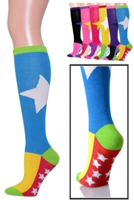 2 PARES CALCETINES HASTA LA RODILLA MUJER MULTICOLOR BLOQUE DE COLOR ESTAMPADO DE ESTRELLAS TALLA 9-11 Foto 1 de 4