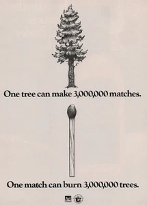 1985 Vintage Print Ad One tree can make 3,000,000 matches burn trees Smokey Bear - Picture 1 of 2