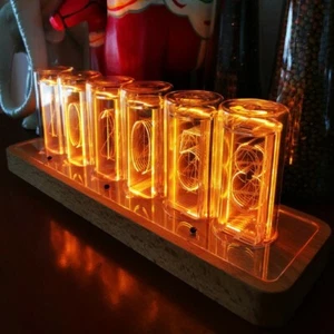 Glow Tube Clock LED Digital Solid Wood Tube Adjustable Amber Color 6 Bit Tubes - Picture 1 of 1