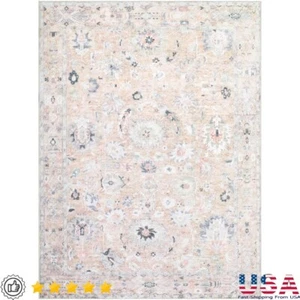 Washable Everly Area Rug Floral Medallion Non-Slip Plush Indoor Soft Polyester - Picture 1 of 7