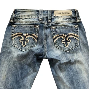 Rock Revival Alanis Straight Size 27 Jeans Low Rise Medium Wash Faded Distressed - Picture 1 of 12