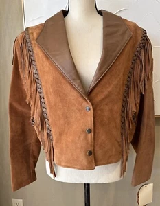 NWT Lariat Leather Suede Cowgirl Southwest Fringe Vintage Western Crop Jacket L - Picture 1 of 9