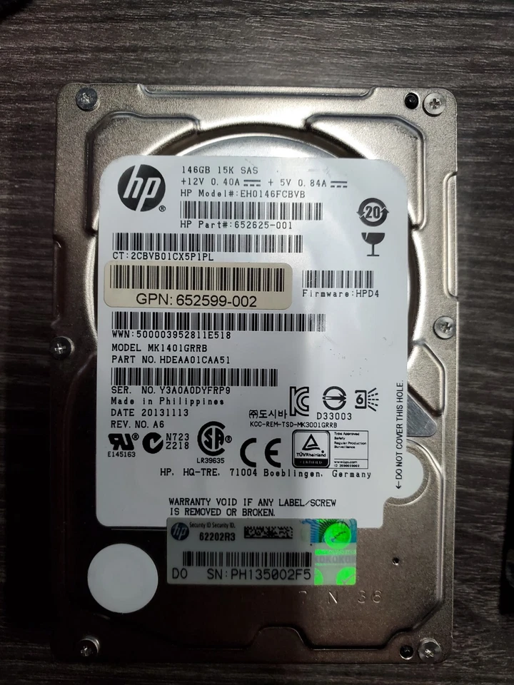 HP 146GB 15K SAS EH0146FCBVB 652625-001 MK1401GRRB 652599-002 Server Only - Image 1 of 3