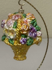 Radko Ornament ELLAS YELLOW BASKET 00-099-0 Flowers Easter Spring Christmas USED - Picture 1 of 5