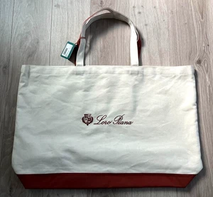 Loro Piana Wappen & Logo Beuteltasche Tasche Handtasche weiß Canvas groß B25,4" x H15,2" x T5,9" - Bild 1 von 5