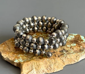 CAROLYN POLLACK Amer West Sterling Native Pearl Memory Wire Coil Wrap Bracelet - Picture 1 of 6