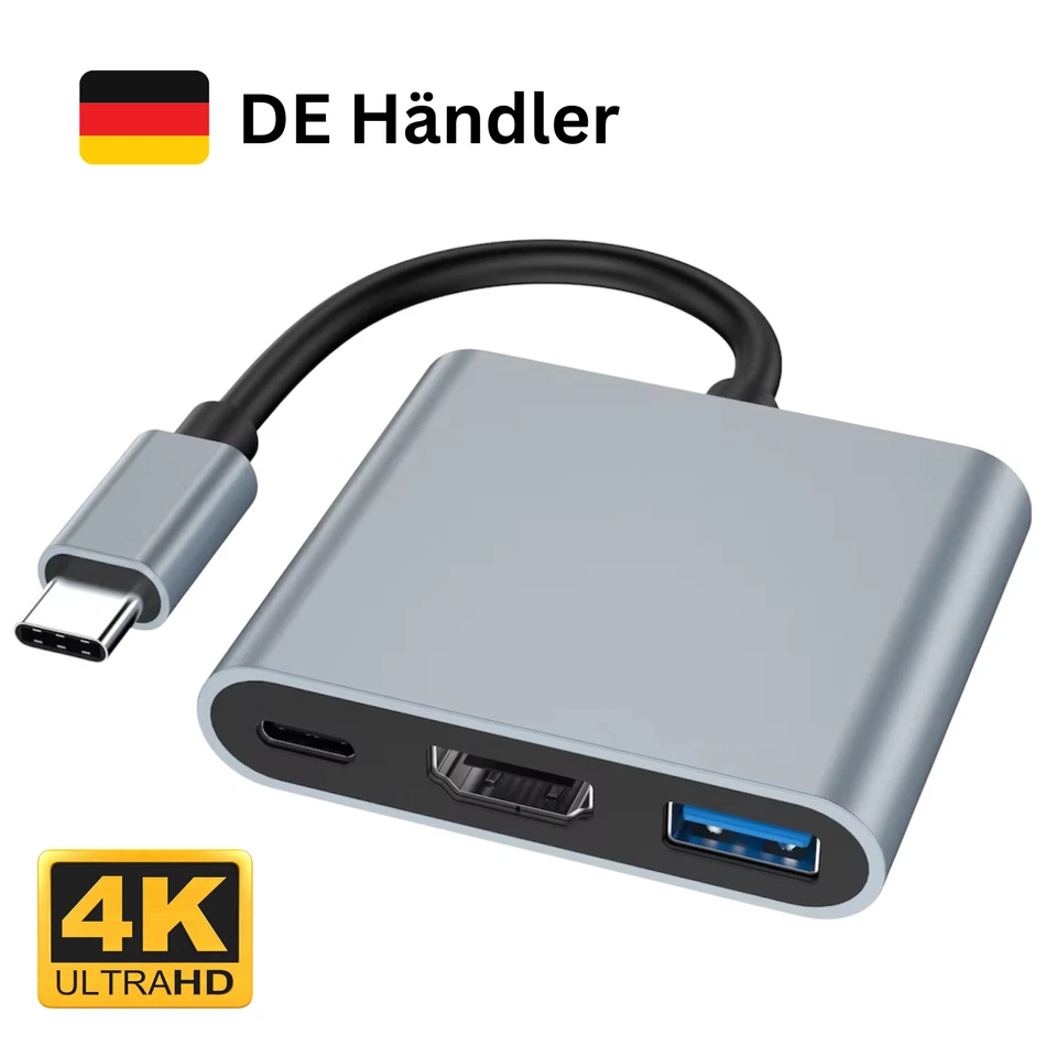 USB-C auf HDMI 3in1 Hub Adapter 4K PD USB 3.0 für MacBook Samsung Huawei Laptop - Bild 1 von 4