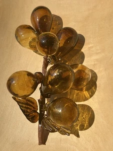 Vintage mundgeblasenes Glas Bernstein Trauben Cluster MCM auf Drahtstiel Wohndeko Retro 60er - Bild 1 von 11