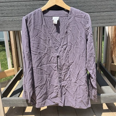 Cárdigan vintage Eileen Fisher 100 % seda manga larga un botón púrpura talla M Foto 1 de 4