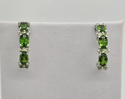 STERLING SILVER GREEN CHROME DIOPSIDE AND PERIDOT HOOP EARRINGS BEAUTIFUL - Image 1 of 4