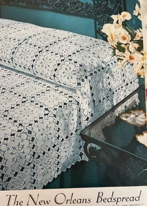 1940's Mid-Century Crochet Pattern Irish Lace New Orleans Bedspread 69x109" - Picture 1 of 2