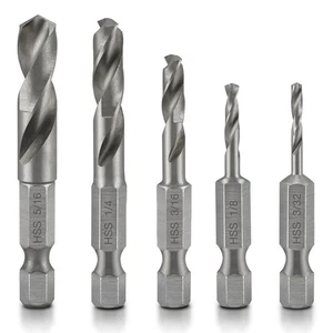 NEIKO 11402A Stubby Drill Bit Set for Metal, 5 Piece 1/4" Quick 5 - Picture 1 of 6