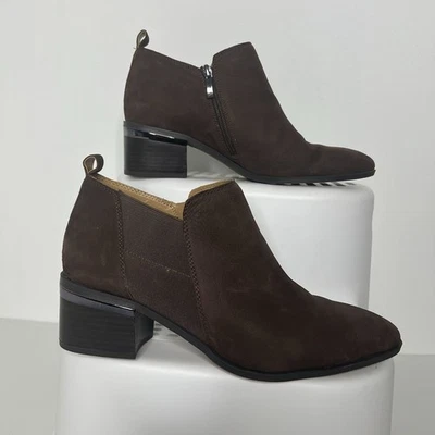 Franco Sarto Mujer Talla 9.5 Marrón Gamuza Cremallera Lateral Botines/Botines Moda Foto 1 de 4