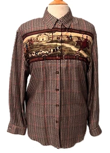 Vintage Sharon Young Shirt Womens 6 Equestrian Horse Hunt Scene 80s Western Top - Picture 1 of 13