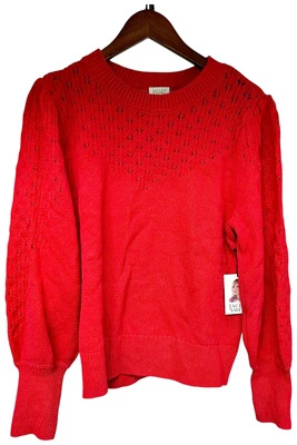 Jaclyn Smith Women's Pointelle Yoke Puff Slv Sweater Red - Image 1 of 2