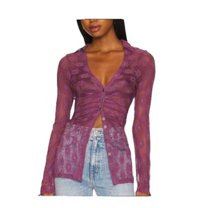 Free People Eggplant Purple Lace Tunic Top Size XL Festival Y2K Style - Picture 1 of 14