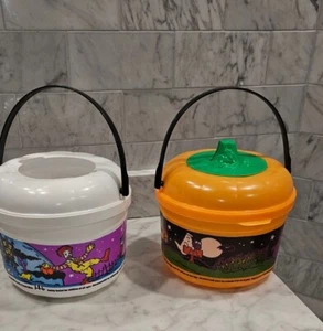 Lot Of 2 Vintage 1990s McDonalds Halloween Happy Meal Buckets W/ Lids FREE SHIPP - Picture 1 of 15