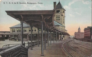 Railway Postcard Bridgeport Station Connecticut NY New Haven + HRR Railroad USA - Picture 1 of 2