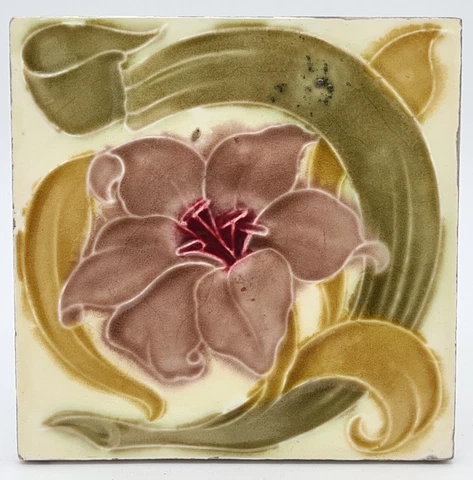 Antique Fireplace Tile Art Nouveau Moulded Majolica T & R Boote C1889 Cover