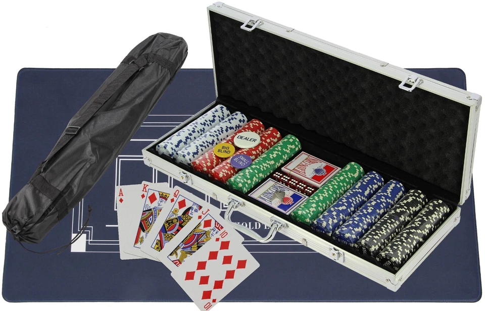 Casino Poker Full Set Chips Professional Texas Hold'em Blackjack & Table Mat - Image 1 of 4