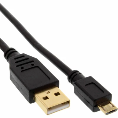 Micro-USB 2.0 Kabel USB-A Stecker zu Micro-B Stecker vergoldet schwarz 2,0m - Bild 1 von 2