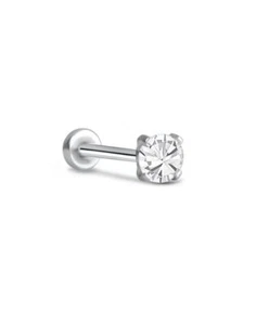 Threadless Labret Push Pin Nose Ring Steel Helix Stud 3mm Prong CZ 16G 18G 20G - Picture 1 of 14