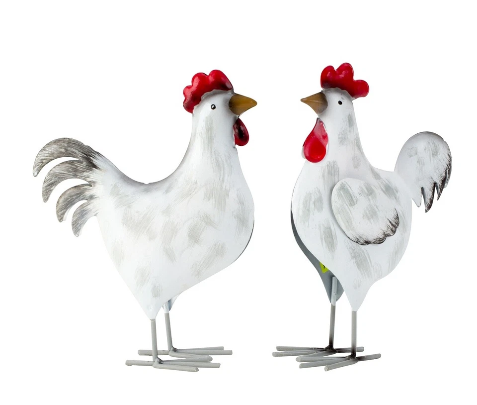 2 Stück Metall Figuren Hahn Henne 21 cm Vögel Gockel Huhn Deko Haus Garten - Bild 1 von 1