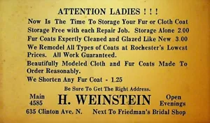 H Weinstein Pelzladen Werbung Postkarte Rochester NY - Bild 1 von 2