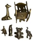6 Brass/ Metal Figures Pig In Chair, Turtle, Penguin, Giraffe, Bear*See Desc****