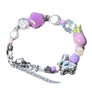 Purple Eggplant Beaded Bracelets Ceramic Star Temperament Adjustable Jewelry - Picture 1 of 8
