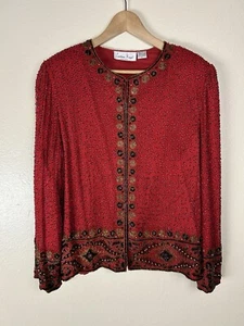 Laurence Kazar XL Lady Jacket Beaded Silk Evening Vintage 1980s Cocktail Evening - Picture 1 of 4