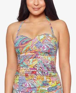 Bleu by Rod Beattie Women's Bandeau Tankini Swim Top, Bohemian Multi, Size 4 - Picture 1 of 5