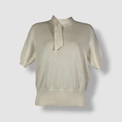 Blusa Top Akris 100 Años Para Mujer Marfil Cachemira Cuello Alto Nudo Frontal Talla 4 Foto 1 de 4