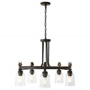 NEW Home Decorators Knollwood 30 in. 5-Light Blackened Bronze Industrial Round 