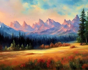 Bob Ross Style Limited Edition Landscape Art Print | Signed Art Collectible - Picture 1 of 5