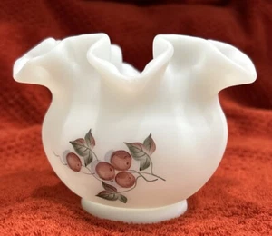 Fenton Glass Ruffle Satin Bowl Handpainted Signed J Bryan ( Does Not Glow) - Picture 1 of 5
