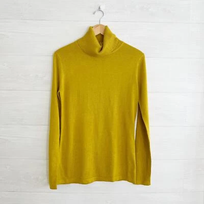 Travelsmith - Mustard 绿色棉质真丝高领毛衣, M — 第 1/4 张图片