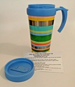 Taza vaso de viaje Starbucks 12 oz pilones 2005 a rayas NUEVA - Imagen 1 de 8