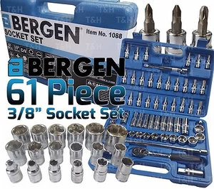 BERGEN 3/8"Drive Sockets & DEEP Socket Set 61pc Tool Set With 72T Ratchet Torx H - Picture 1 of 12