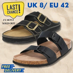 Mens Double Buckle Sandals Sliders Flip Flops Leather Lined - 8 UK LAST OF STOCK - Picture 1 of 13