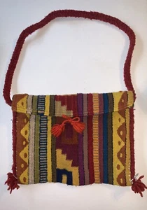 VINTAGE HANDMADE  PERUVIAN WOOL SHOULDER BAG BEAUTIFUL DESIGN 14”x10” - Picture 1 of 7