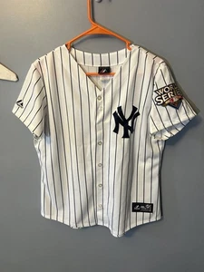 VTG New York Yankees World Series 2009 Majestic Youth L Women’s Jersey P Stripe - Picture 1 of 6