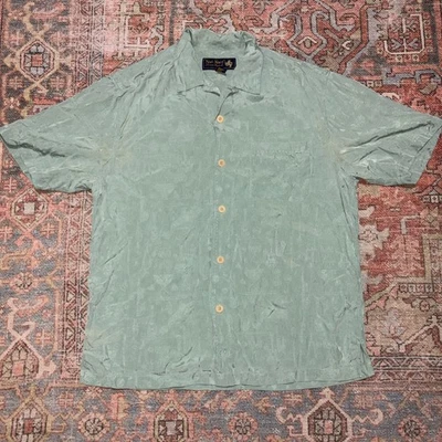 Camisa Nat Nast Para Hombres Mediana Aloha Hawaiana Verde Seda Texturizada Instrumentos Musicales Foto 1 de 4