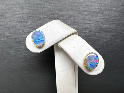 Aretes dobles de ópalo de oro amarillo de 18 quilates Foto 1 de 4