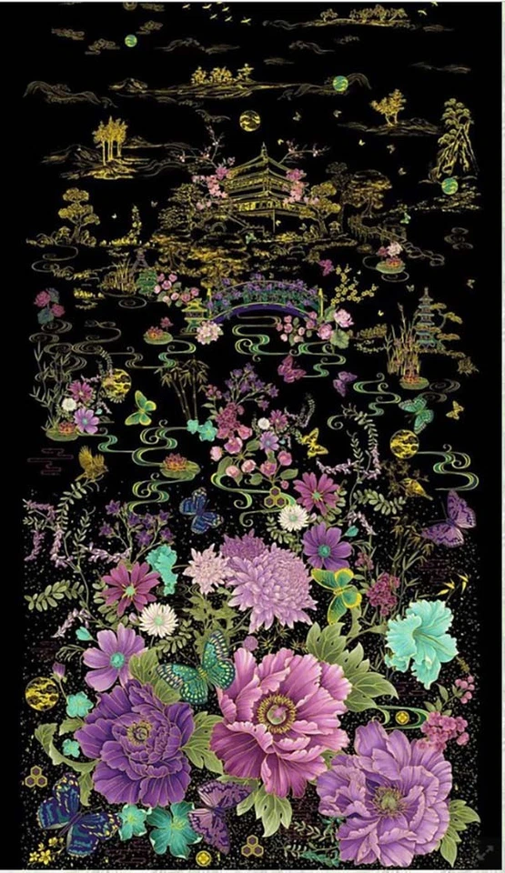 Panel de Tela - PANEL MARIPOSA JARDÍN FLORAL SHIZUKA - CM3160 - NEGRO Foto 1 de 1