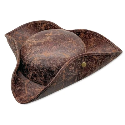 Sombrero pirata de cuero sintético marrón, sombrero de cuero novedoso, sombrero pirata tricornio para mujer... Foto 1 de 4