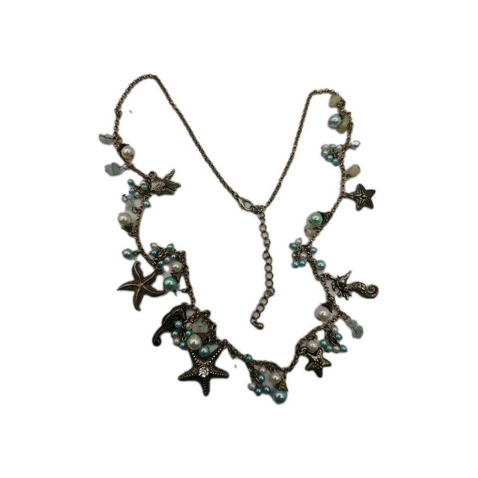 Anthropologie Dije Oro, Perla Blanca y Azul Collar Dije Náutico Foto 1 de 4