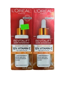 2x L'Oreal Paris Revitalift Derm Intensives 12% Vitamin C +E Salicylic 1 FL OZ - Picture 1 of 4