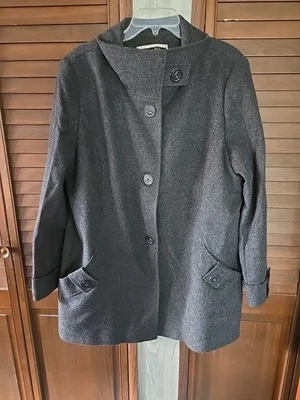 Kristen Blake Womens Dk Gray Fine Australian Wool Blend Funnel Neck Pea Coat XXL - Image 1 of 4